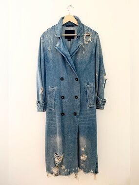 ALEXANDER WANG Distressed Blue Denim Trench Coat S
